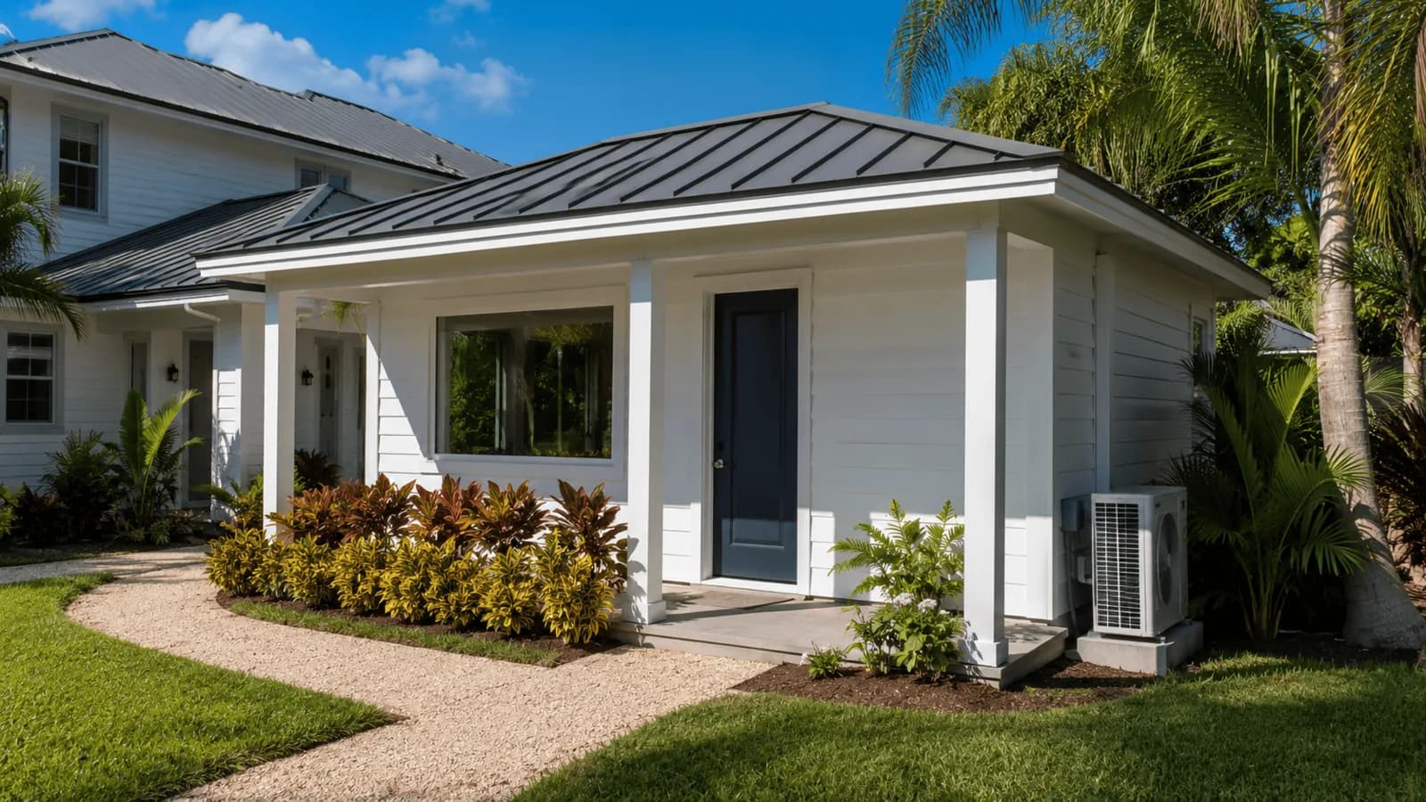 Representative container-based guest-space design in a Southwest Florida yard