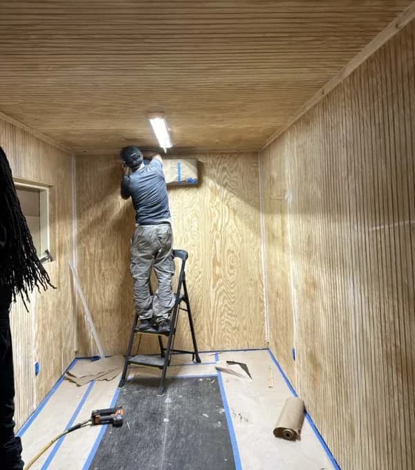 Representative image of interior finish work in a shipping container