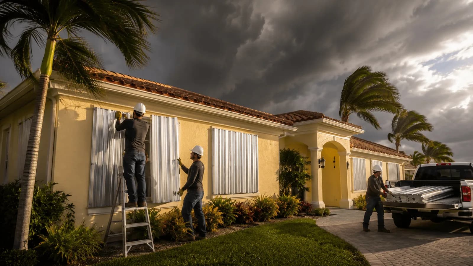 Representative view of storm shutters being installed on a Southwest Florida home